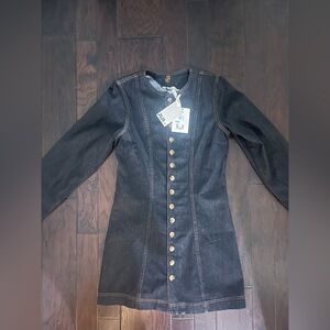 Boutique Dark Denim Mini Dress with Gold Buttons